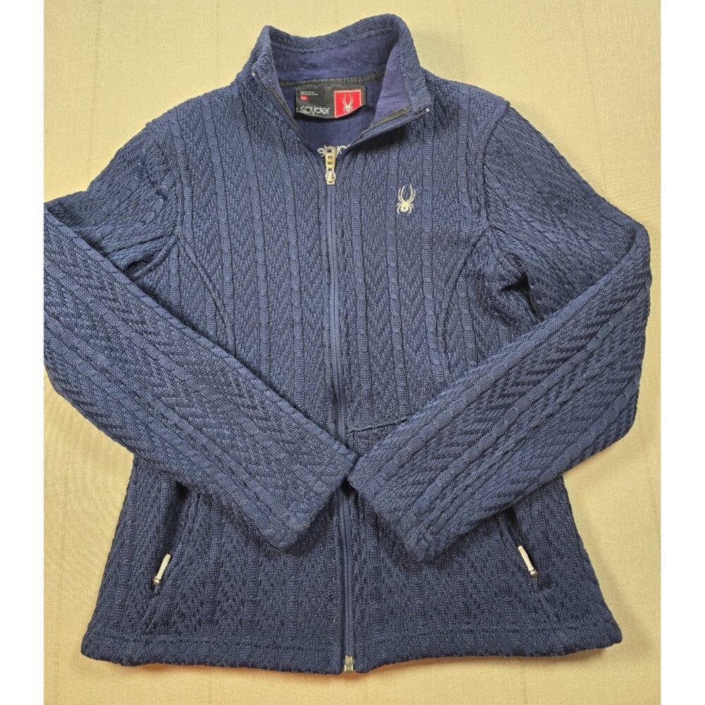 Spyder Women's Major Core Cable Knit Sweater Jacket Full Zip Dark Blue M/M